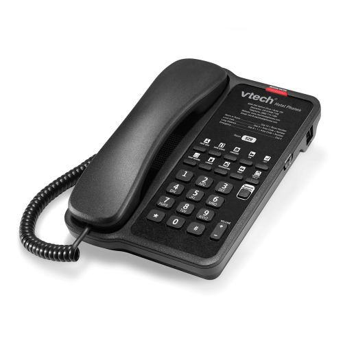 VTech® A1110 Single Line Classic Analog Corded Lite Telephone, 5 Guest Service Keys, Matte Black